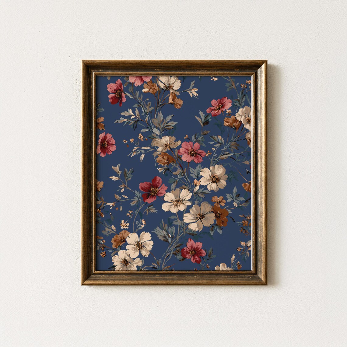 Navy Vintage Floral Botanical Print Rustic Farmhouse Country Decor