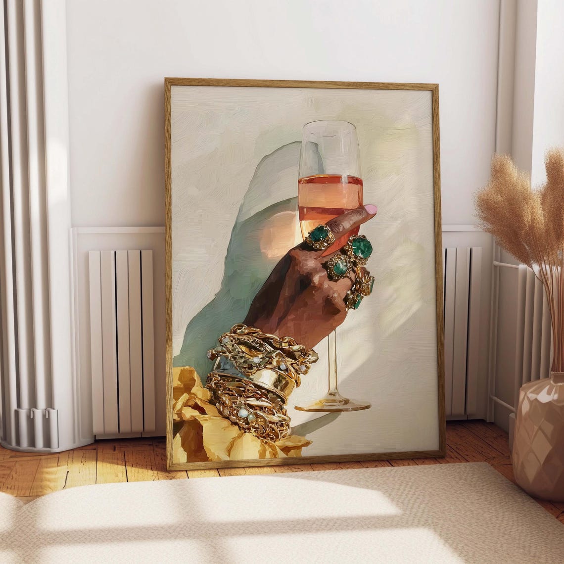 Champagne Glass Jeweled Hand Gold Bracelets Glam Pink Drink Poster