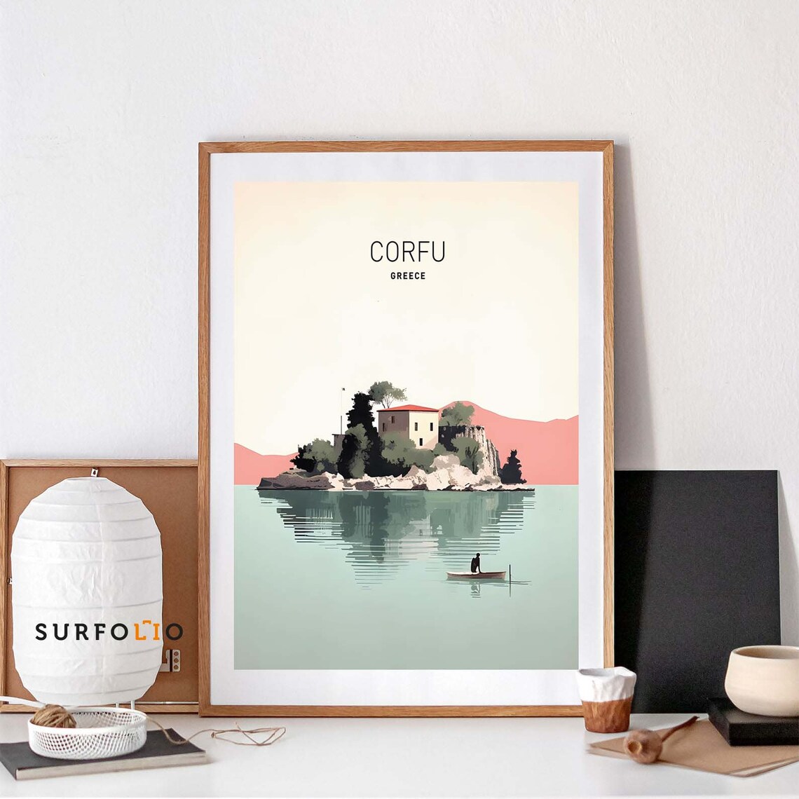 Corfu Greece Minimalist Coastal Landscape Poster