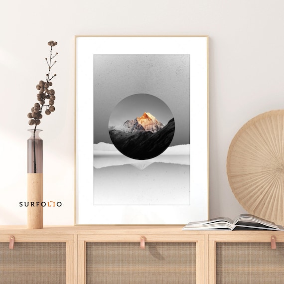 Japandi Sunrise Mountain Print Abstract Golden Sun Art Digital Download