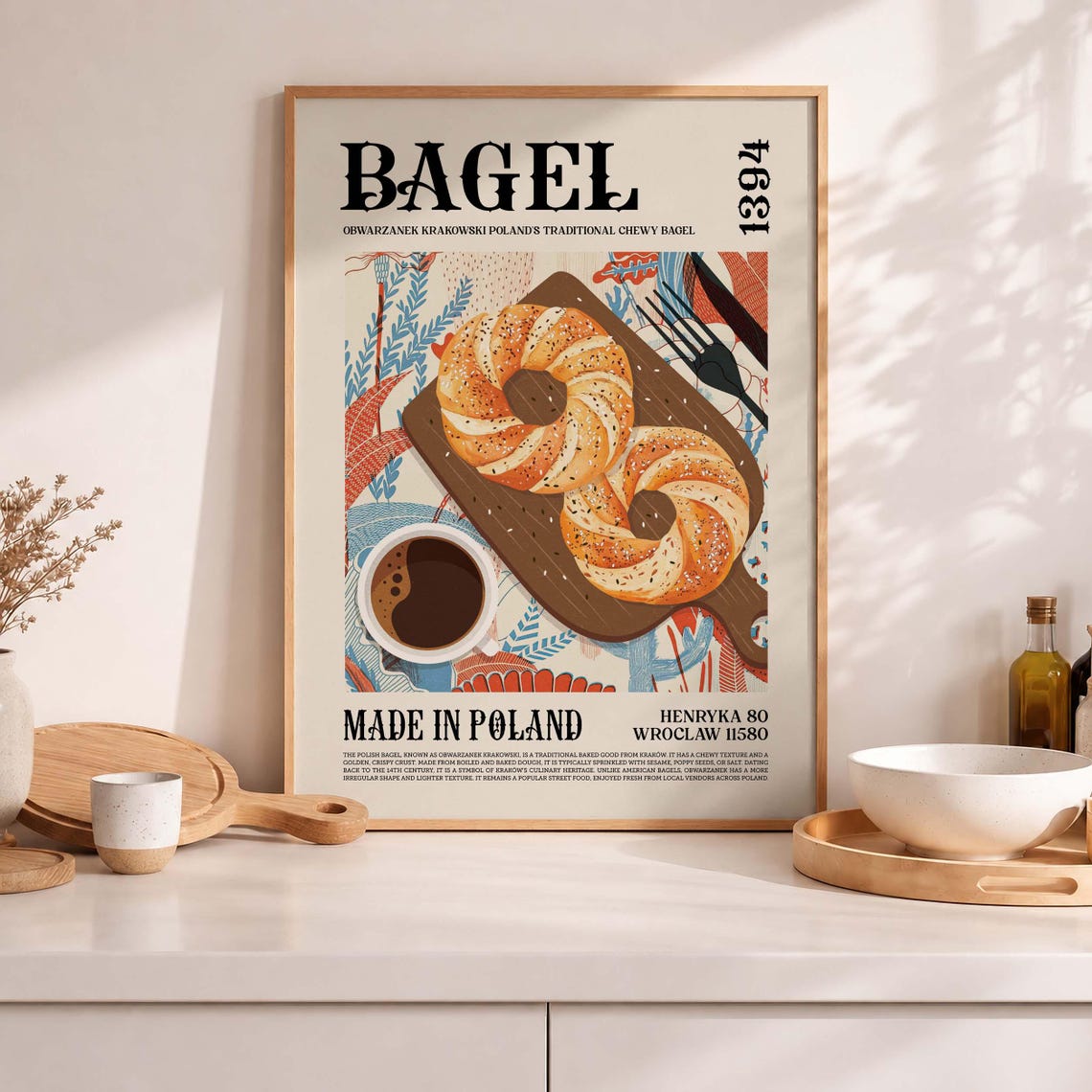Bagel Food Poster Polish Obwarzanek Krakowski Retro Kitchen Wall Decor