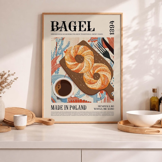Bagel Food Poster Polish Obwarzanek Krakowski Retro Kitchen Wall Decor