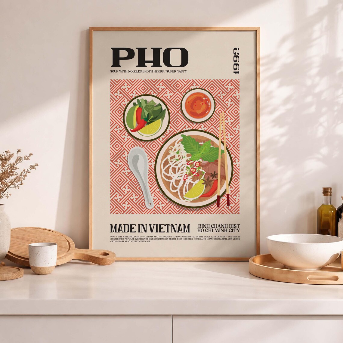 Pho Noodle Soup Art Print, Vietnam Cuisine