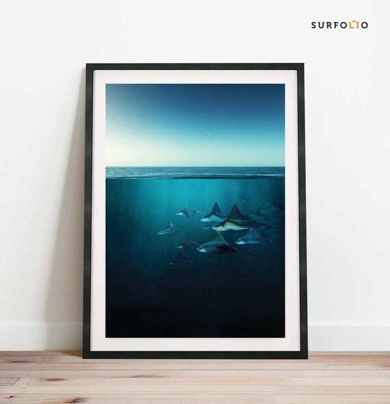 Spotted Eagle Rays Underwater Photo Deep Blue Ocean Life Poster