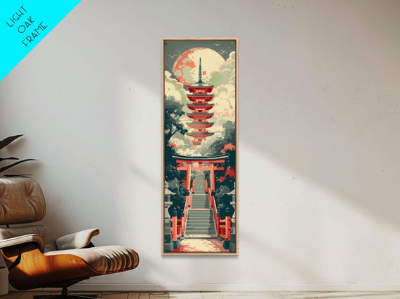 Japanese Style Art Tall Art Skinny Art Pagoda Temple Wood Block Print Framed Print Ukiyo E Art