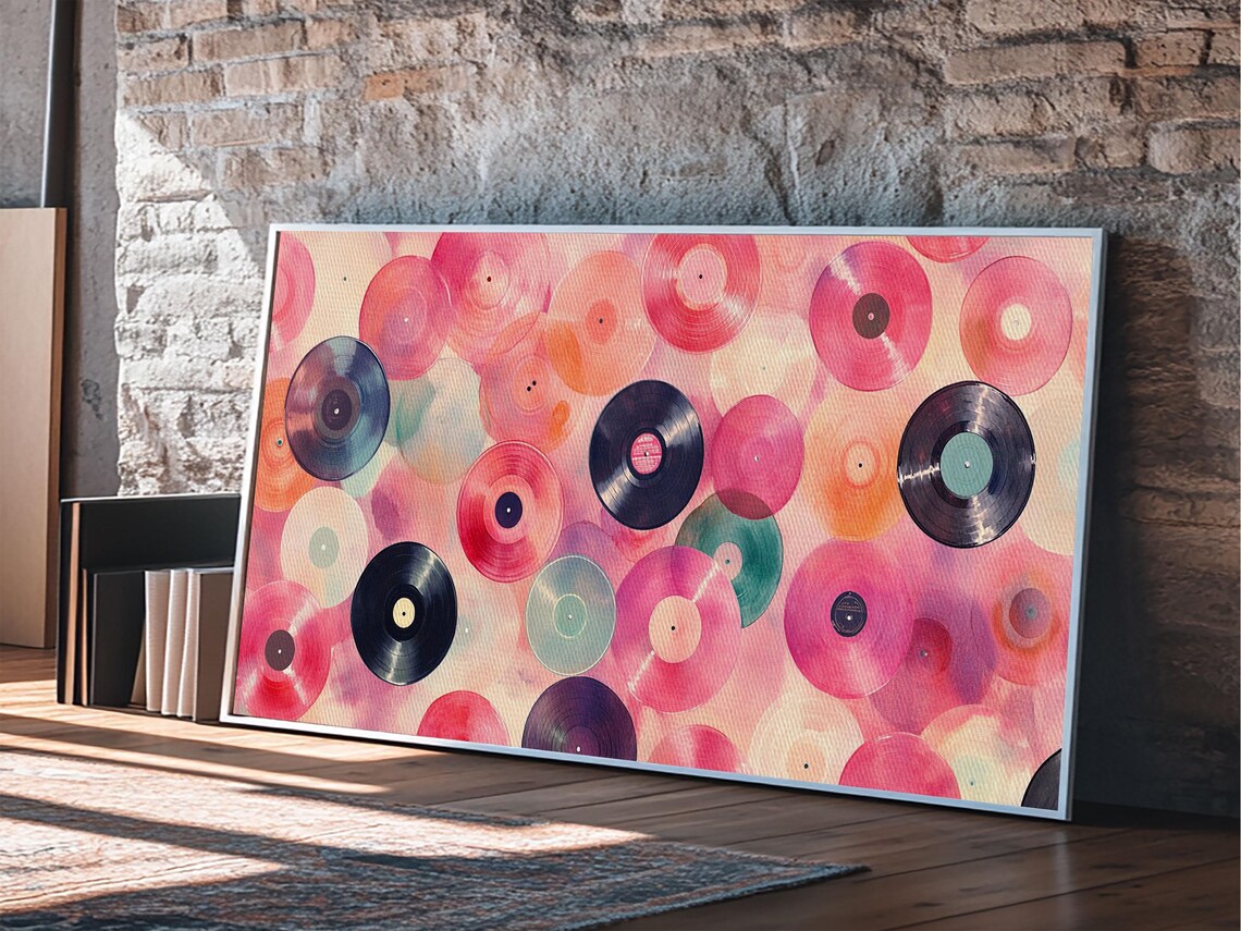 Colorful Vinyl Records Retro Music Painting Pink Abstract Wall Art Poster - Image 3