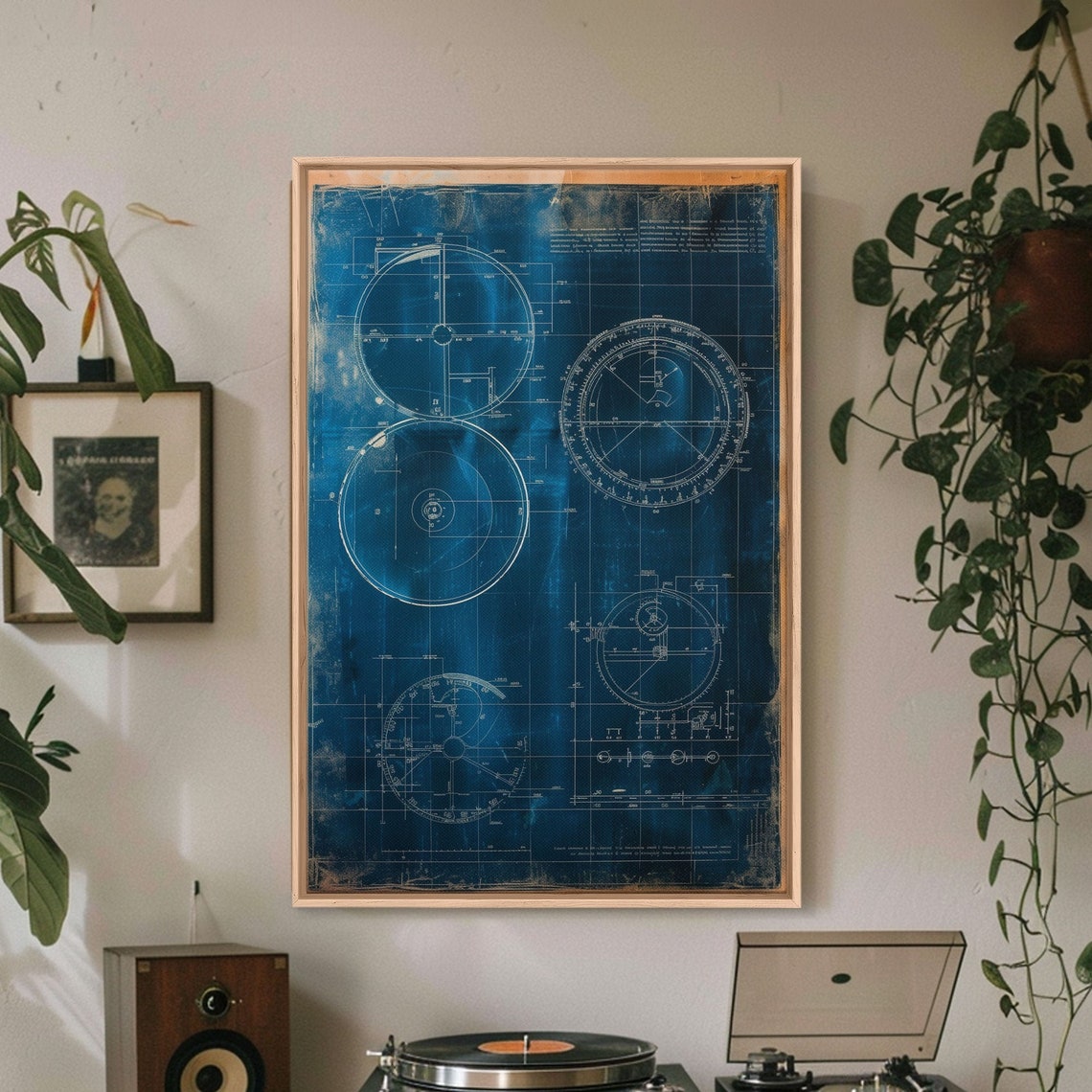 Nautical Compass Blueprint Deep Blue Industrial Coastal Wall Art - Image 2