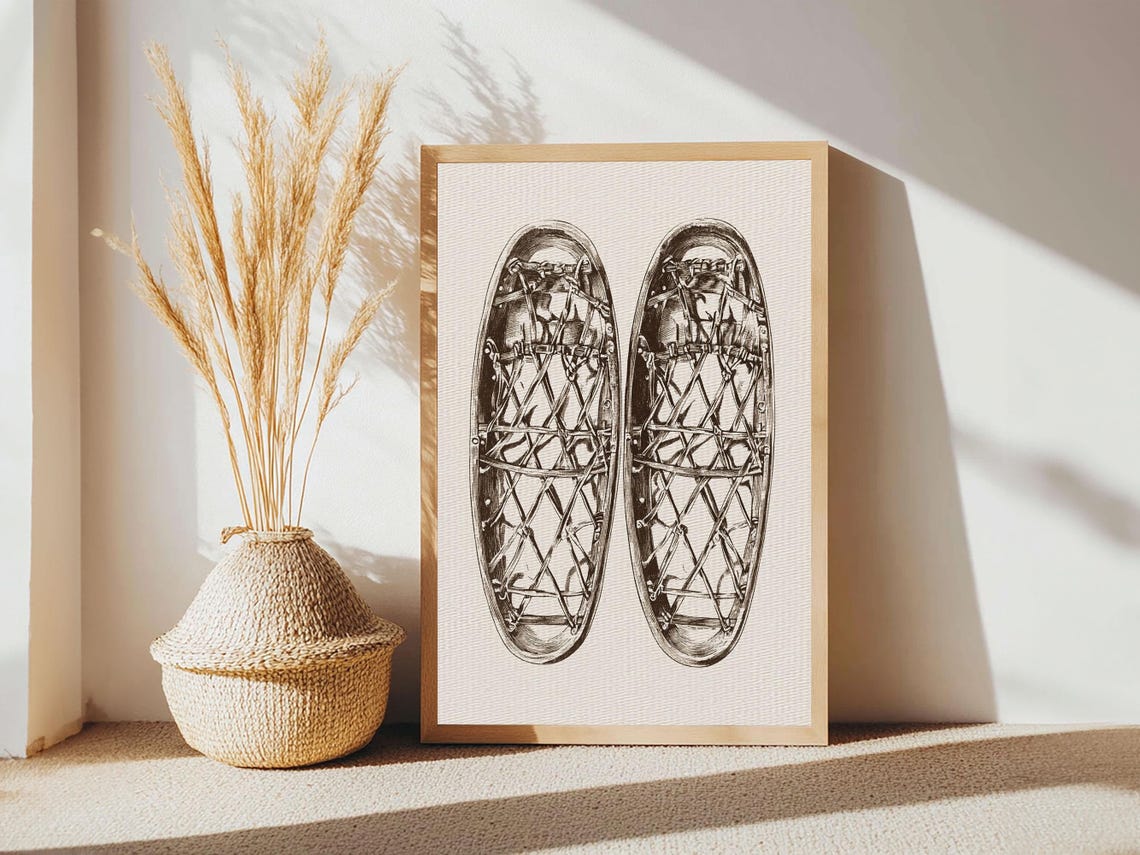 Vintage Wooden Snowshoes Sketch Rustic Winter Cabin Wall Poster - Image 4