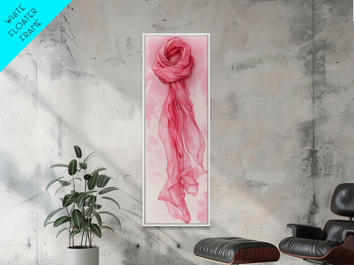 Pink Silk Scarf Draped Elegant Minimalist Watercolor Art Poster - Image 6