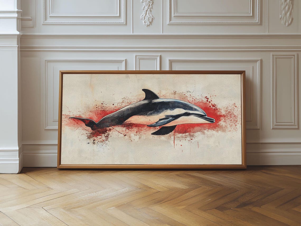 Dolphin Leaping Red Splash Background Watercolor Animal Painting Print - Image 6