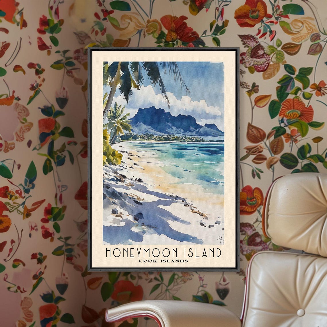 Honeymoon Island Cook Islands White Sand Lagoon Mountain View Poster - Image 2