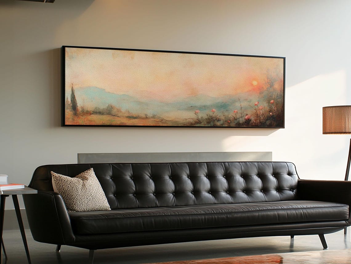 Moody Wildflower Field Misty Sunrise Pastel Panoramic Poster Art - Image 4