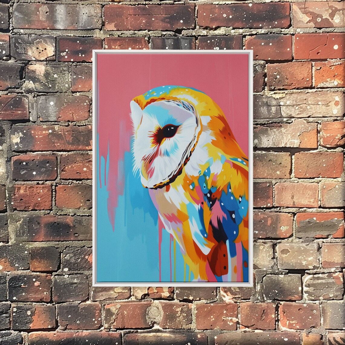 Colorful Barn Owl Pop Art On Pink And Blue Background Bird Poster - Image 3