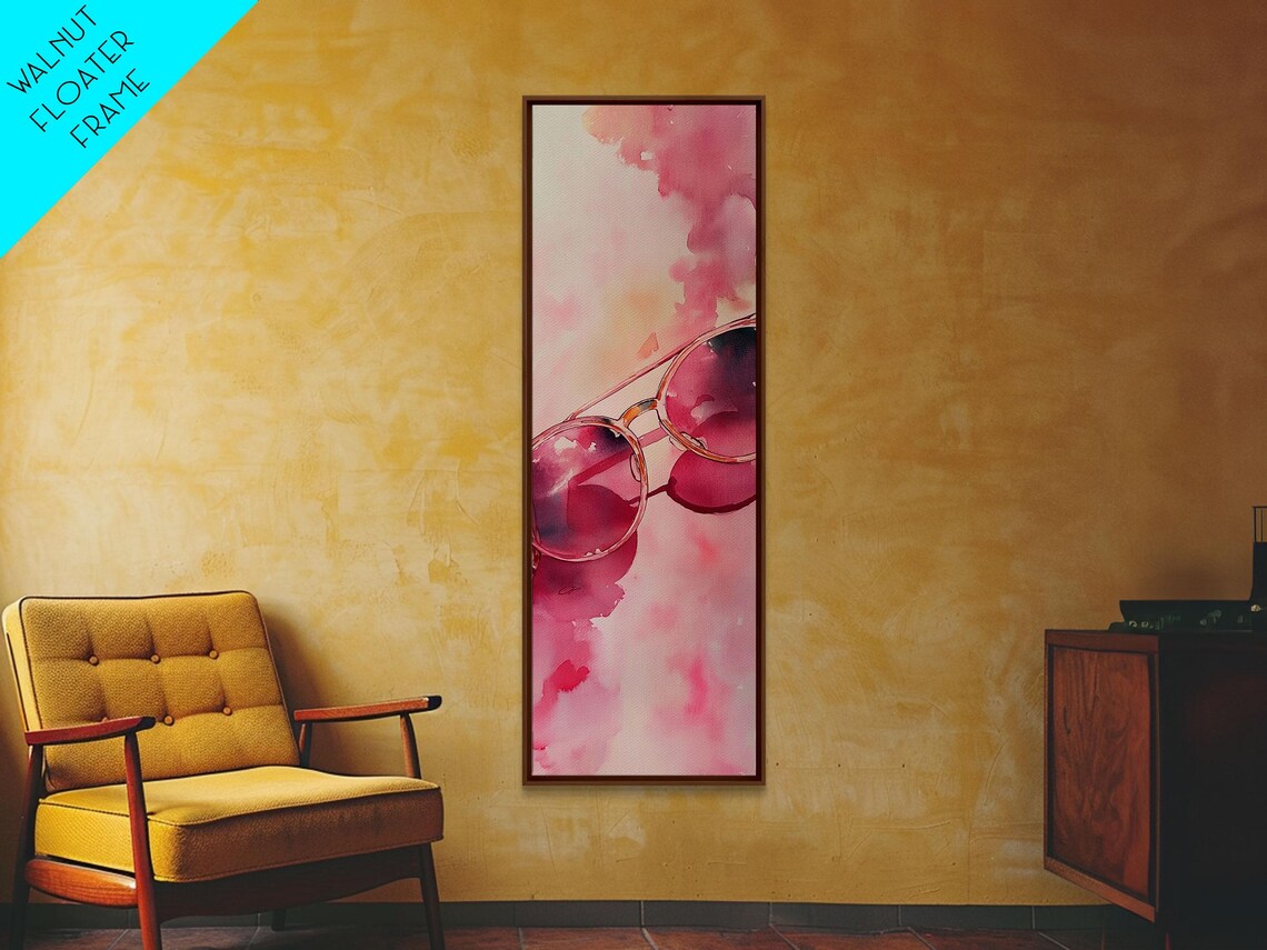 Retro Pink Sunglasses Watercolor Minimalist Fashion Wall Art - Image 4