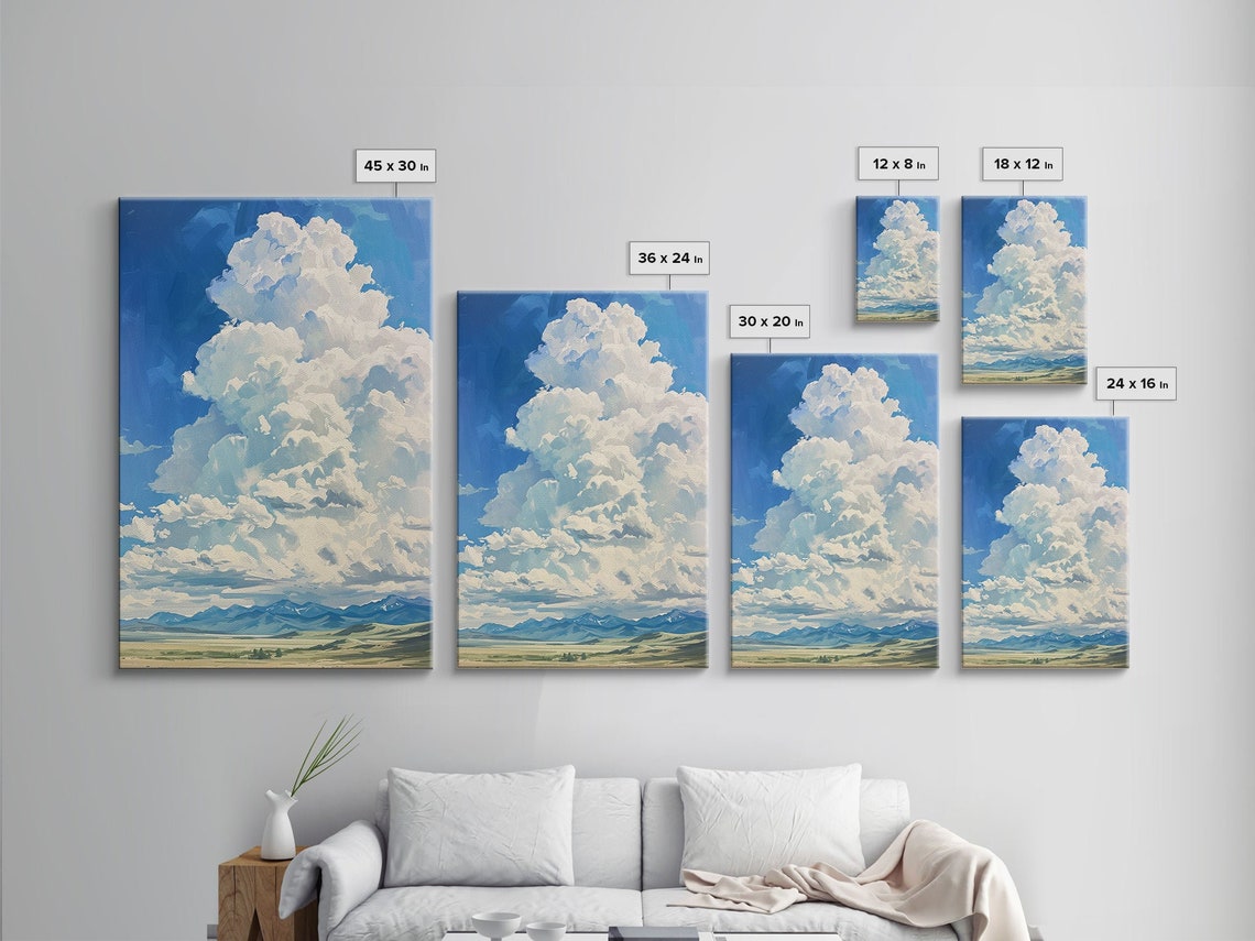 Towering White Cloud Landscape Poster over Mountain Plains Painting - Image 2