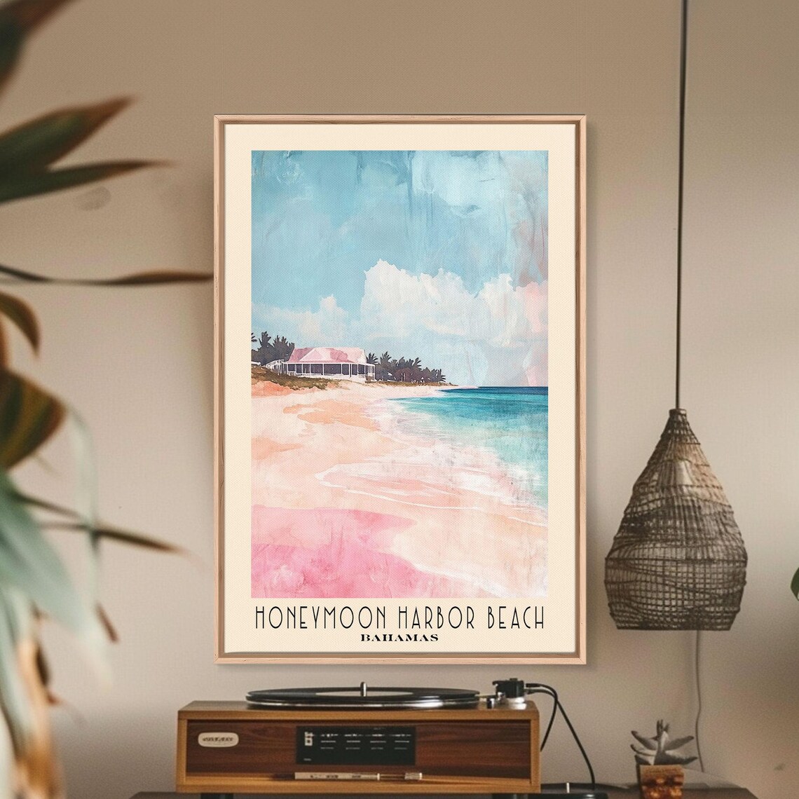 Honeymoon Harbor Beach Bahamas Pink Sand Resort Watercolor Poster