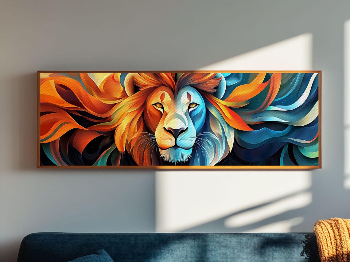 Bold Lion Profile Orange Teal Abstract Mane Wild Animal Decor Poster - Image 3