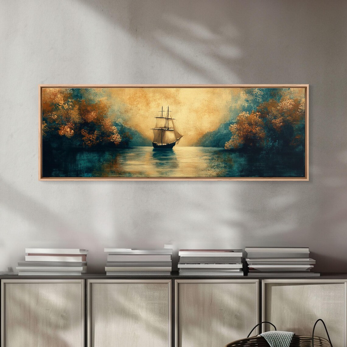 Tall Ship Sailing Golden Channel Vintage Nautical Seascape Art Print - Image 4