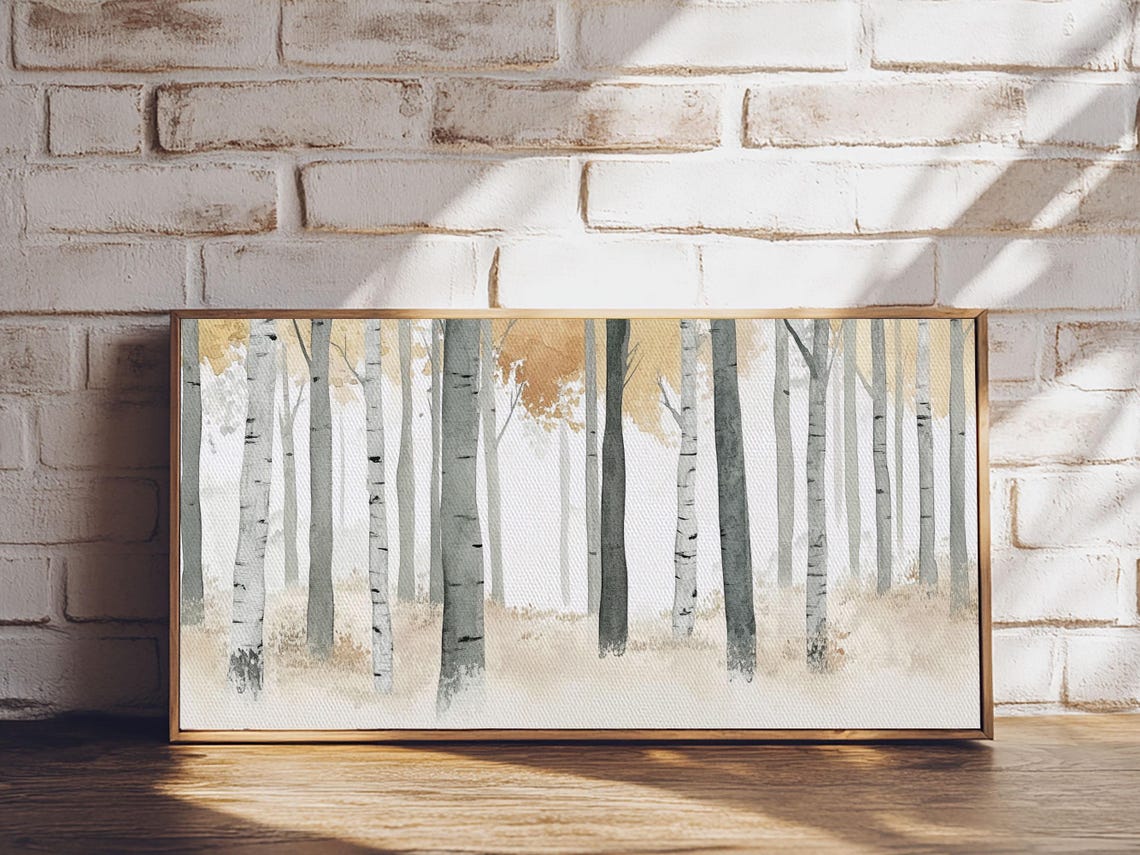 Muted White Aspen Trees Minimalist Neutral Forest Painting Wall Art - Image 5