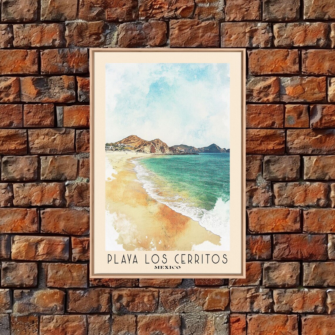 Playa Los Cerritos Mexico Golden Shore Desert Hills Watercolor Travel Poster - Image 4