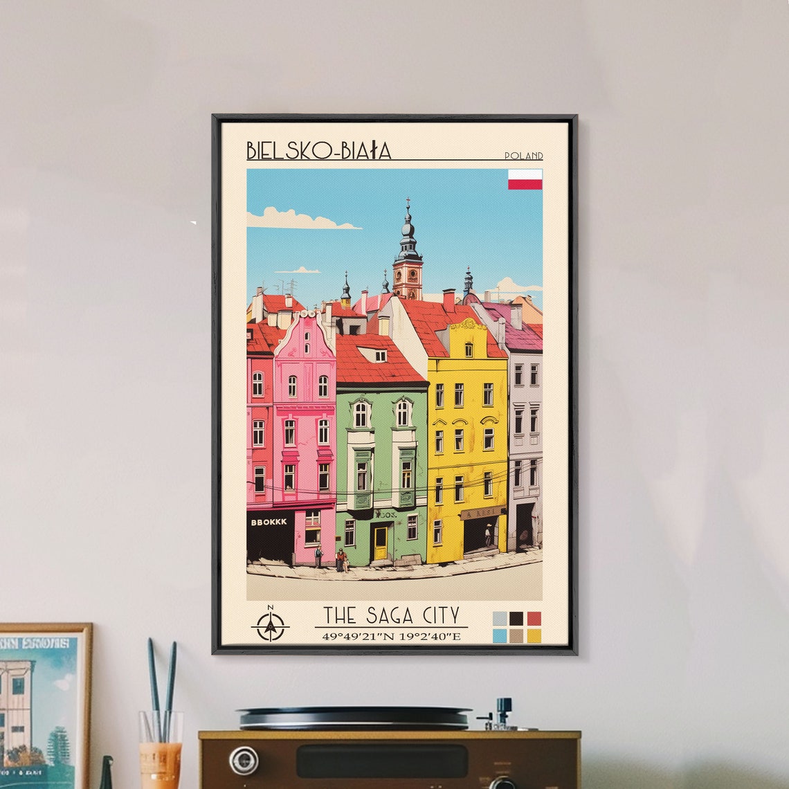 Bielsko-Biala Poland Colorful Old Town Facades Church Tower Poster - Image 5