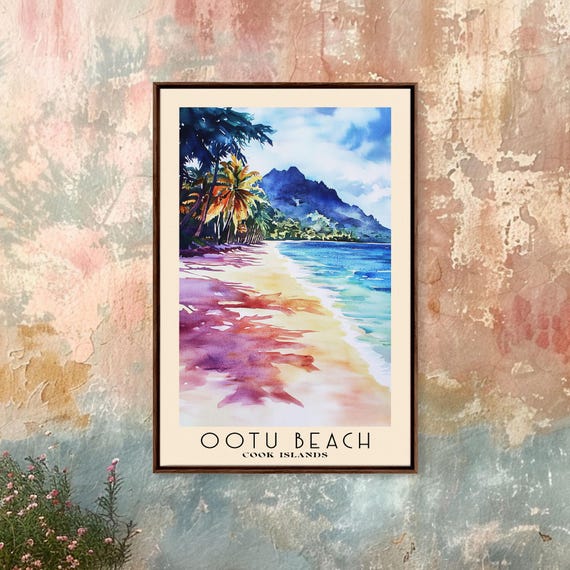 Ootu Beach Cook Islands Watercolor Print Vacation Gift Wall Art Vacation Wall Art Vacatation Beach Decor Beach Or Lakehouse Art