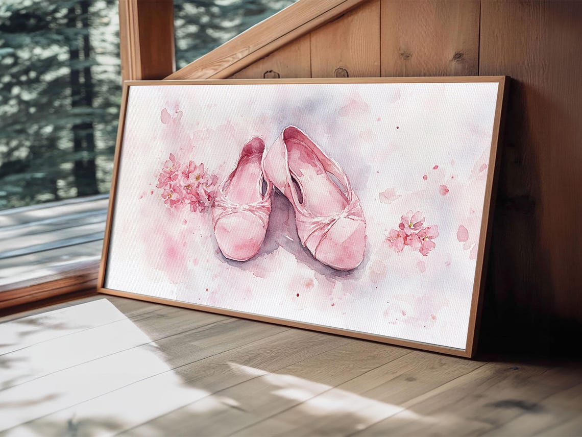 Pink Ballet Slippers Watercolor Cherry Blossom Dancer Gift Poster - Image 2