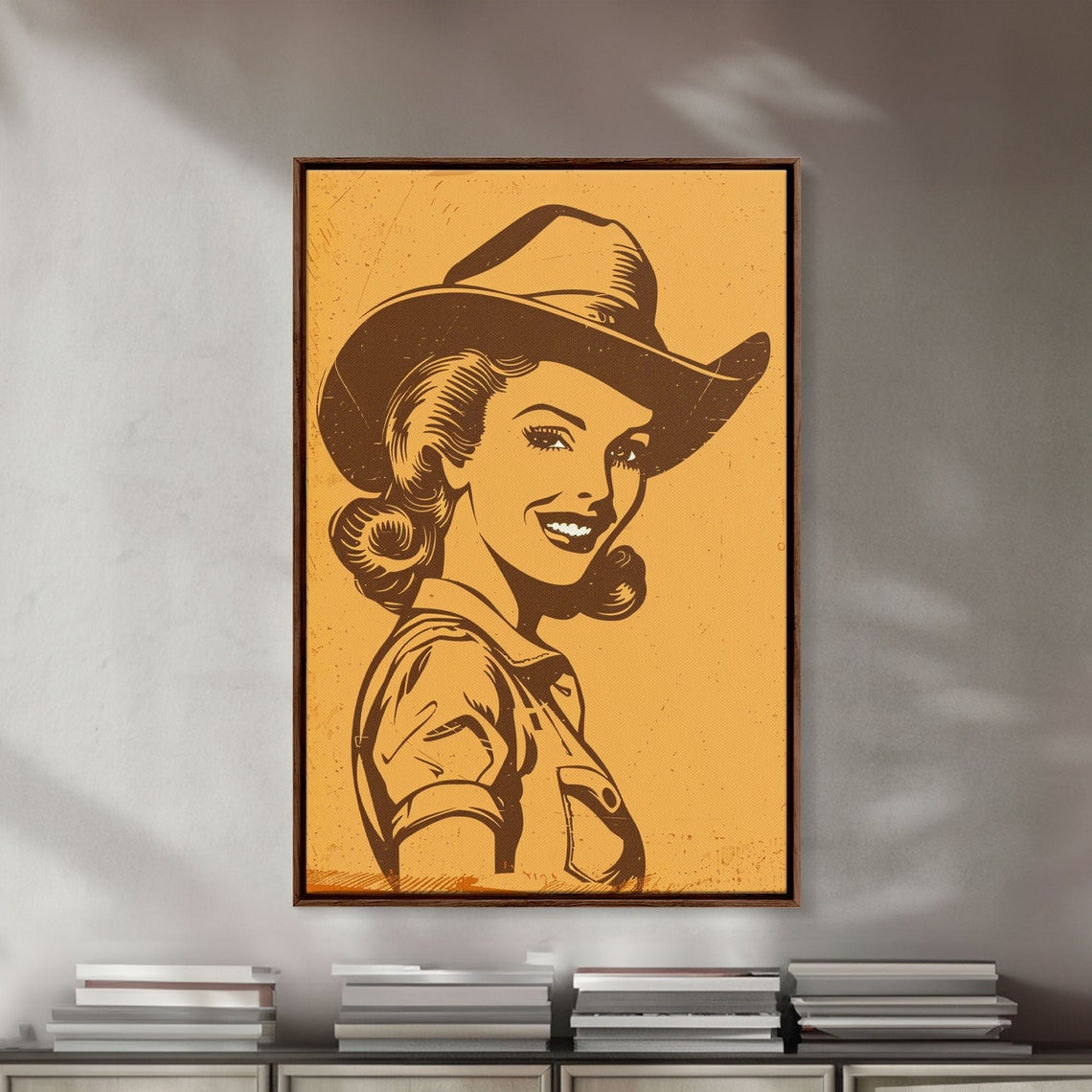 Retro Cowgirl Line Art Orange Pop Art Western Style Wall Print - Image 4