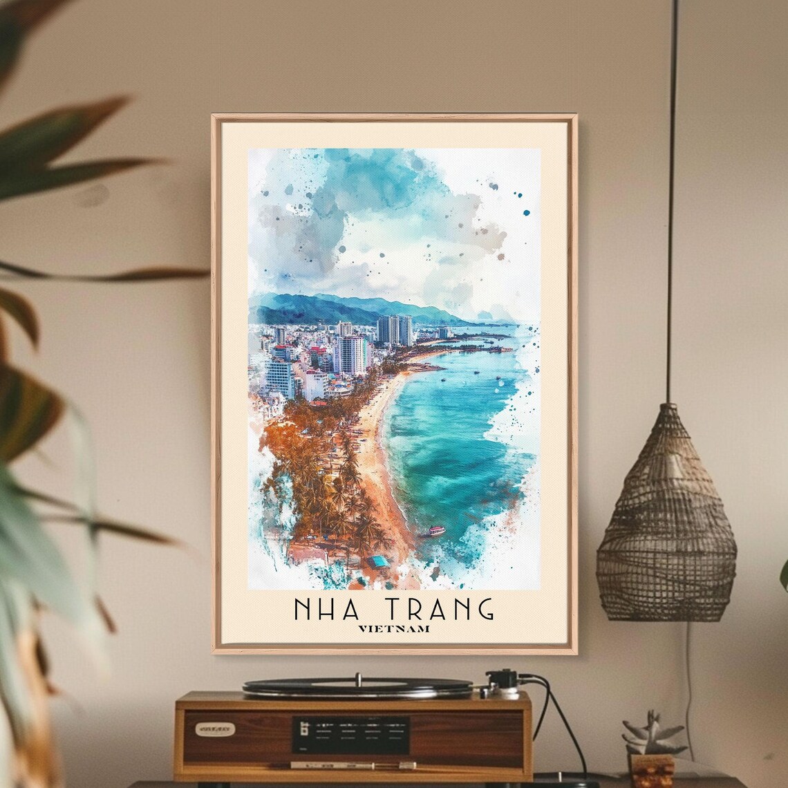 Nha Trang Vietnam Coastal City Aerial Turquoise Bay Watercolor Poster - Image 2