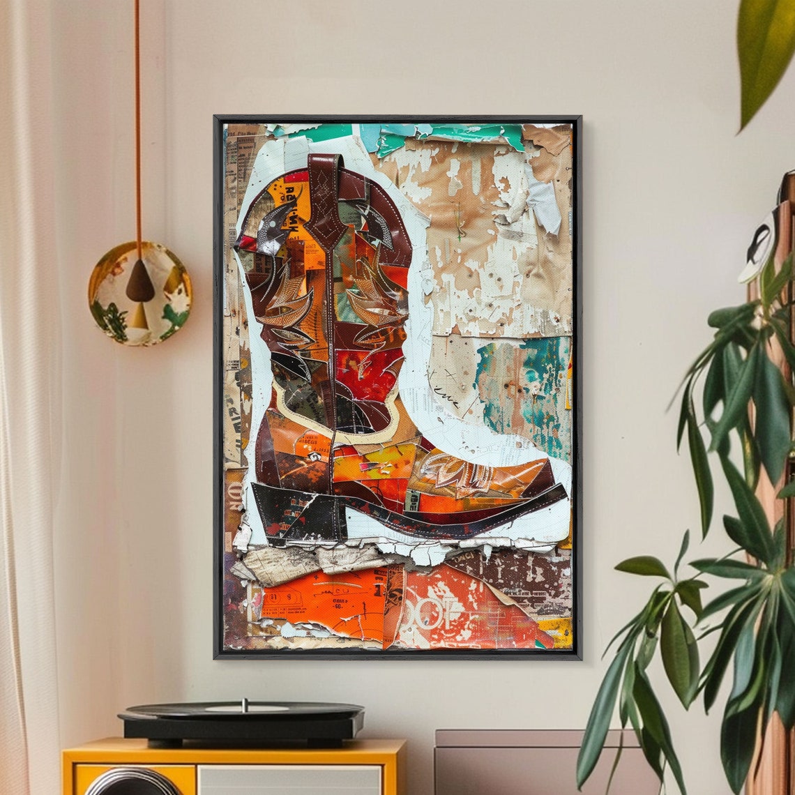 Vintage Western Boot Collage Art On Distressed Background Poster - Image 3