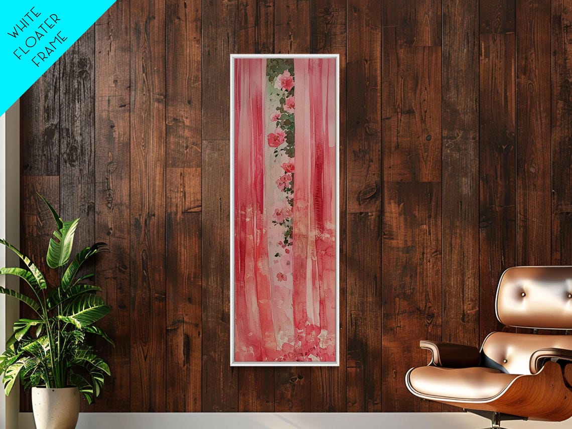 Pink Floral Curtains Watercolor Sheer Window Romantic Wall Art - Image 4