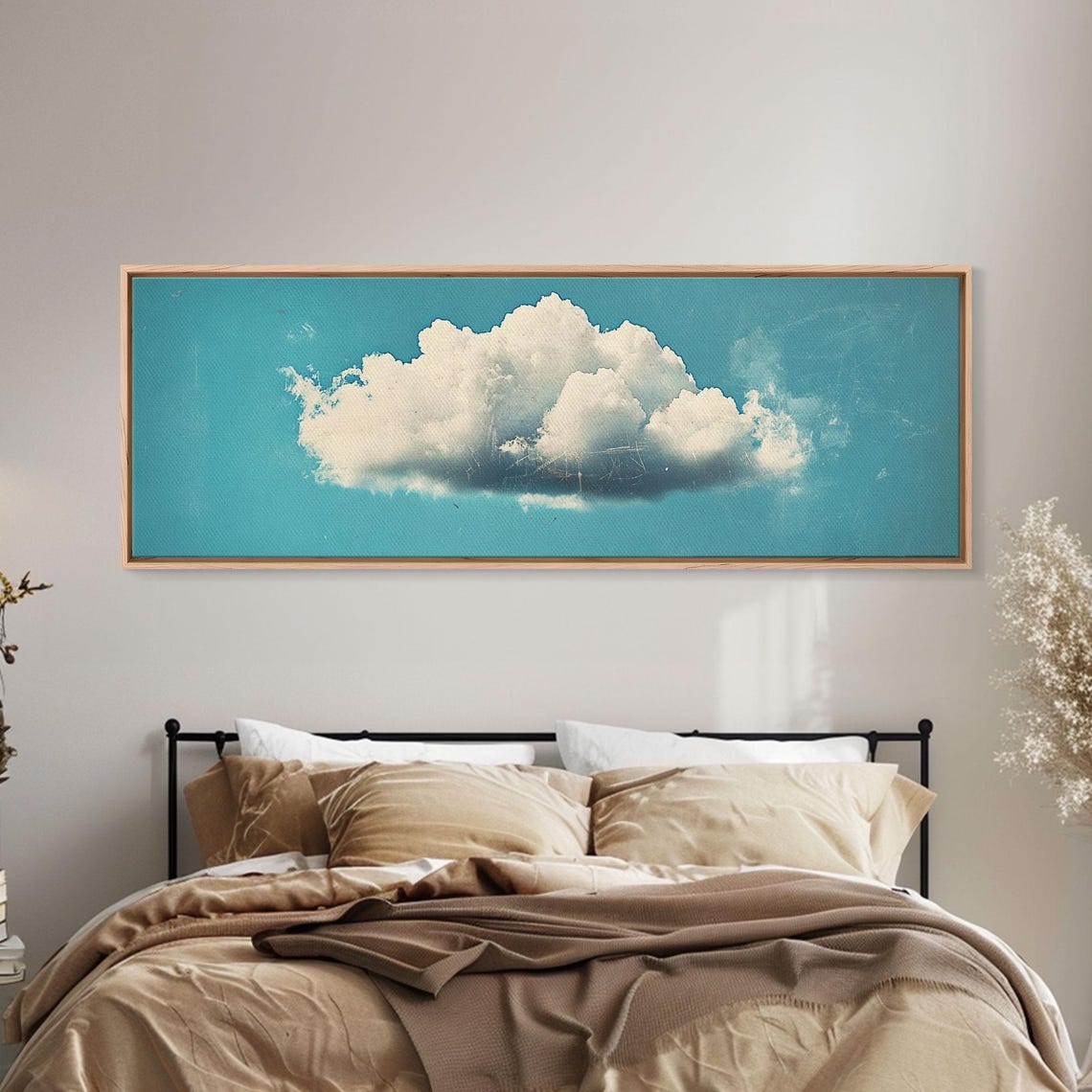 Framed Art Sky Blue Navy Blue Lonely Cloud Art Minimalist Art Print Panoramic Extra Wide Horizontal Art Lonely Cloud - Image 5