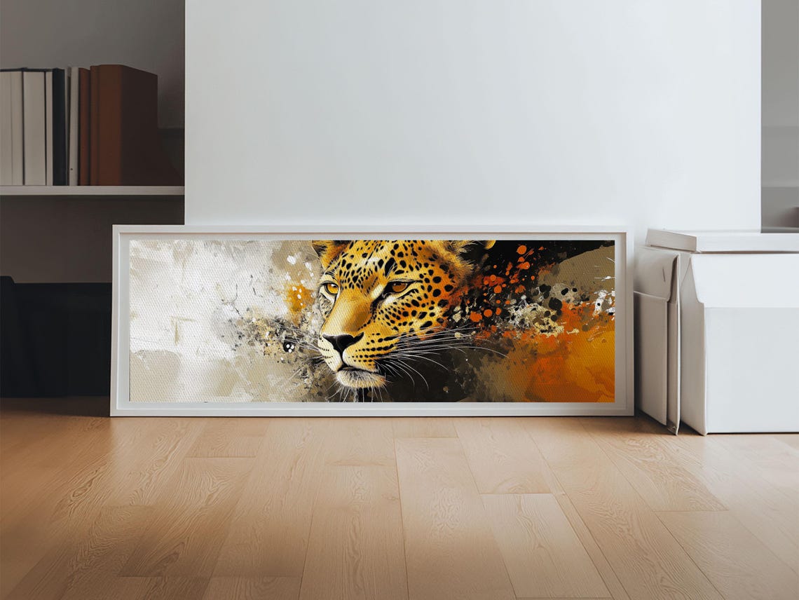Bold Leopard Big Cat Portrait Orange Abstract Wildlife Wall Art - Image 6