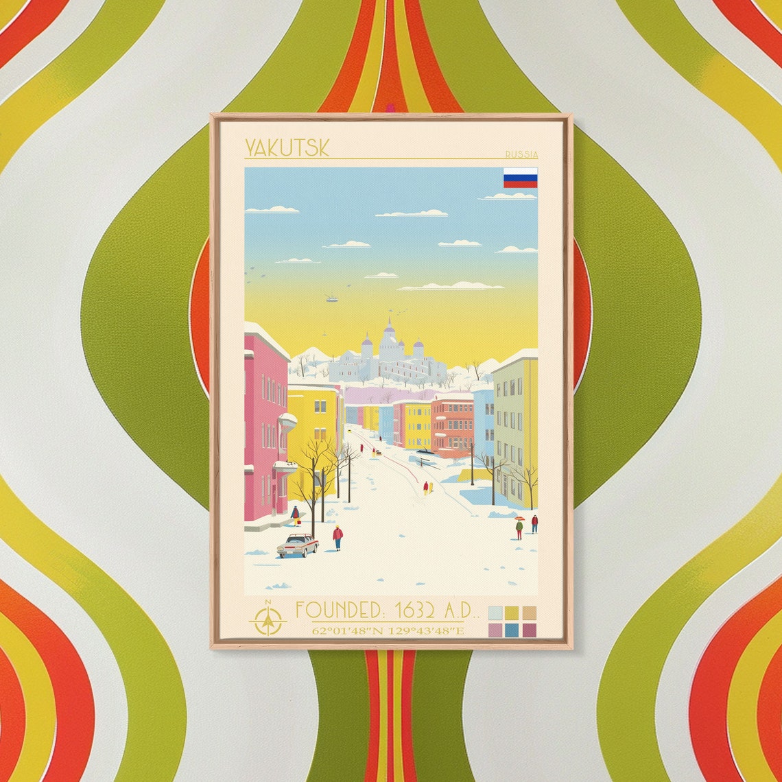 Yakutsk Russia Snowy Street Colorful Buildings Winter Travel Poster - Image 4
