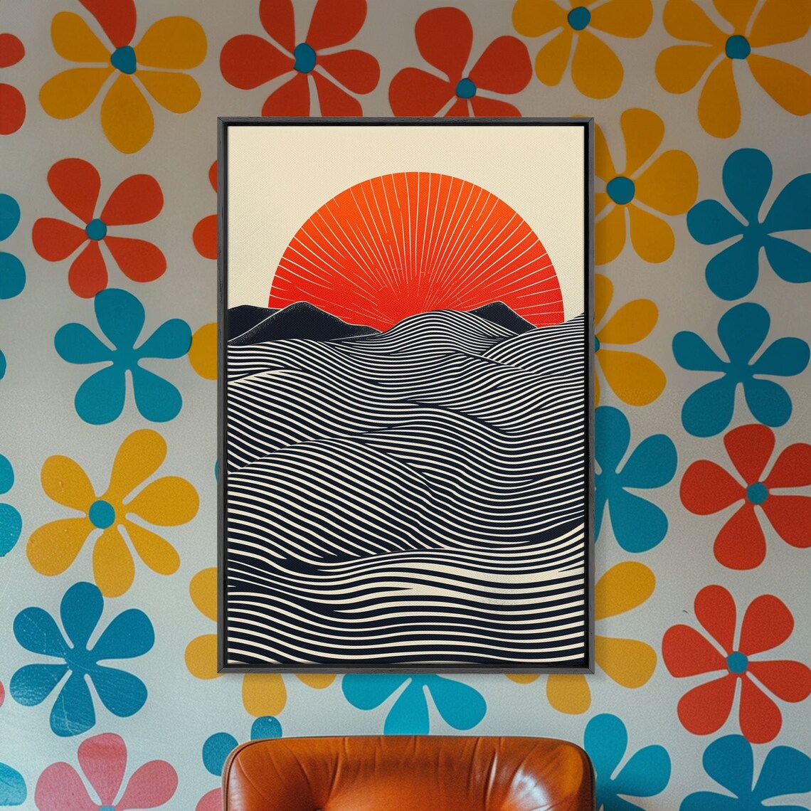 Modern Japanese Sunset Waves Line Art, Japandi Art Print - Image 2
