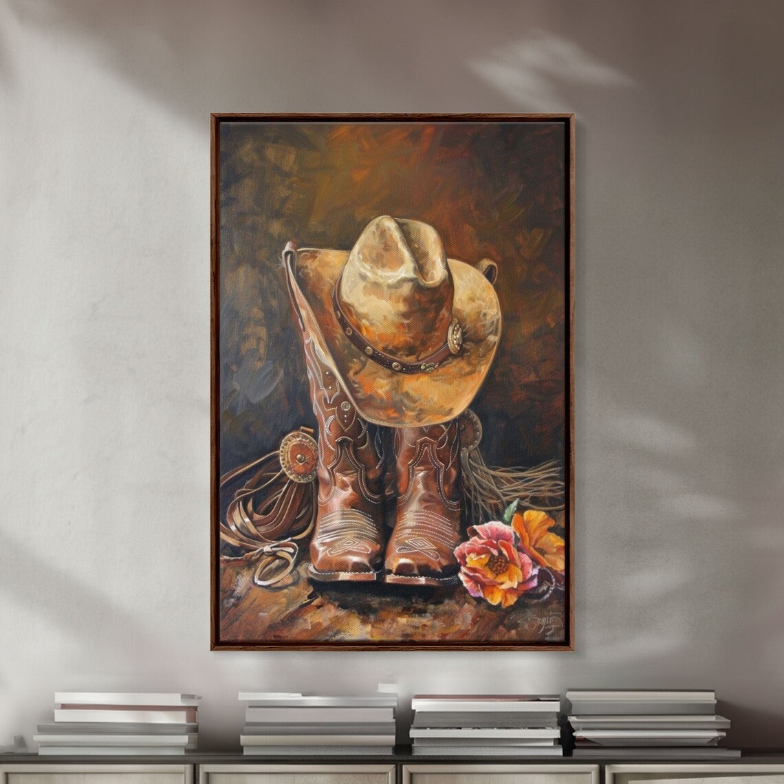 Cowboy Boots and Hat With Flowers Rustic Art Print - Image 2