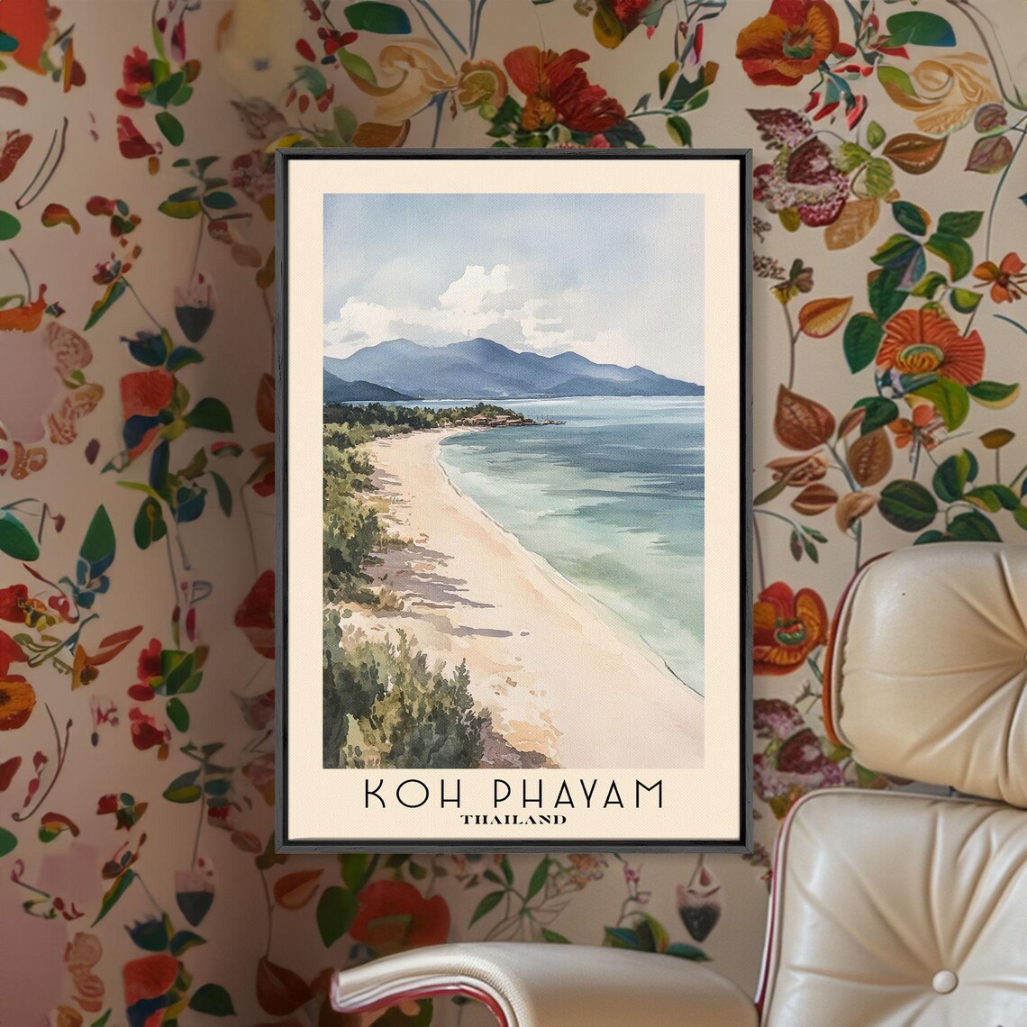 Koh Phayam Thailand Long Quiet Beach Mountain Horizon Watercolor Poster - Image 2