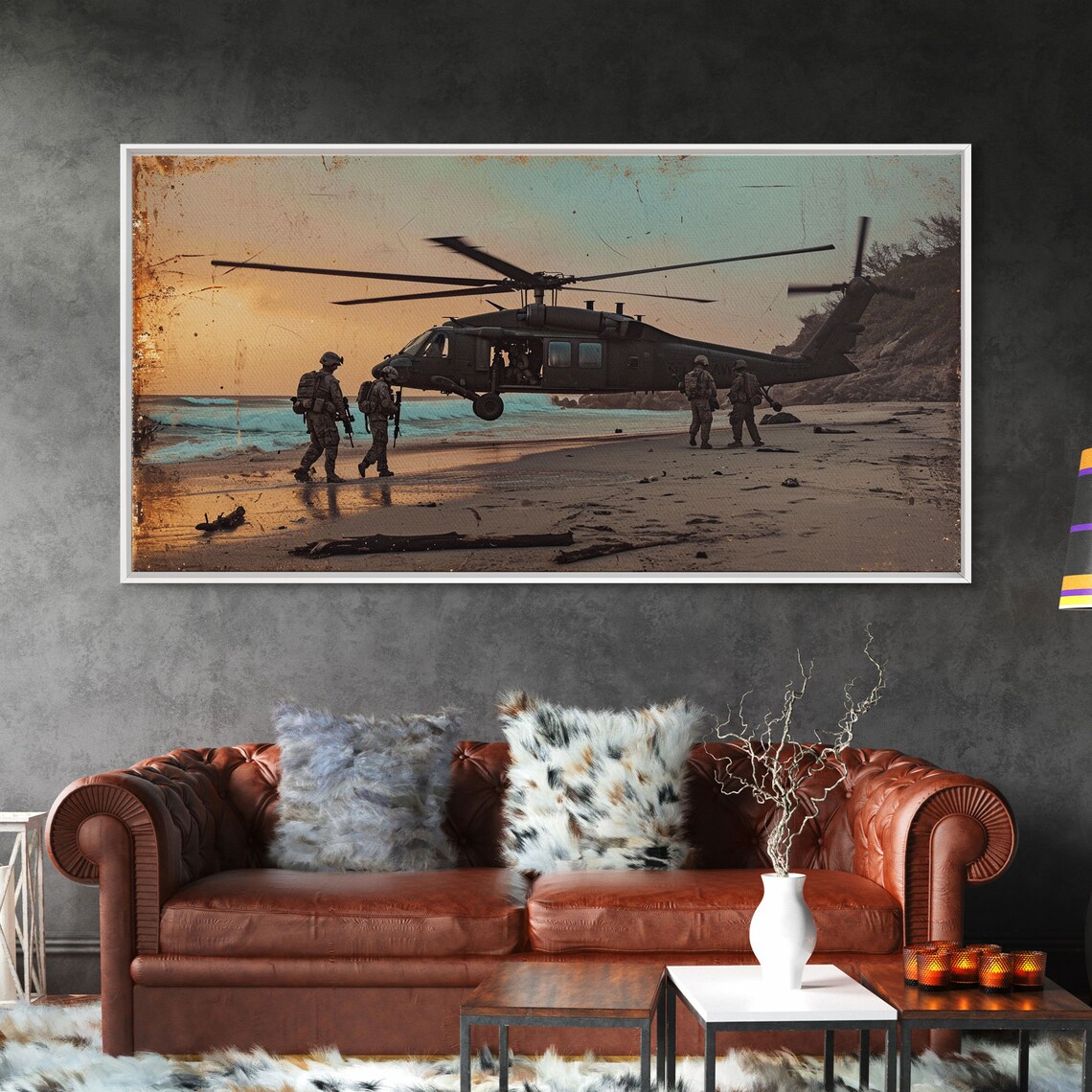 Blackhawk Helicopter Beach Extraction Pop Art Print
