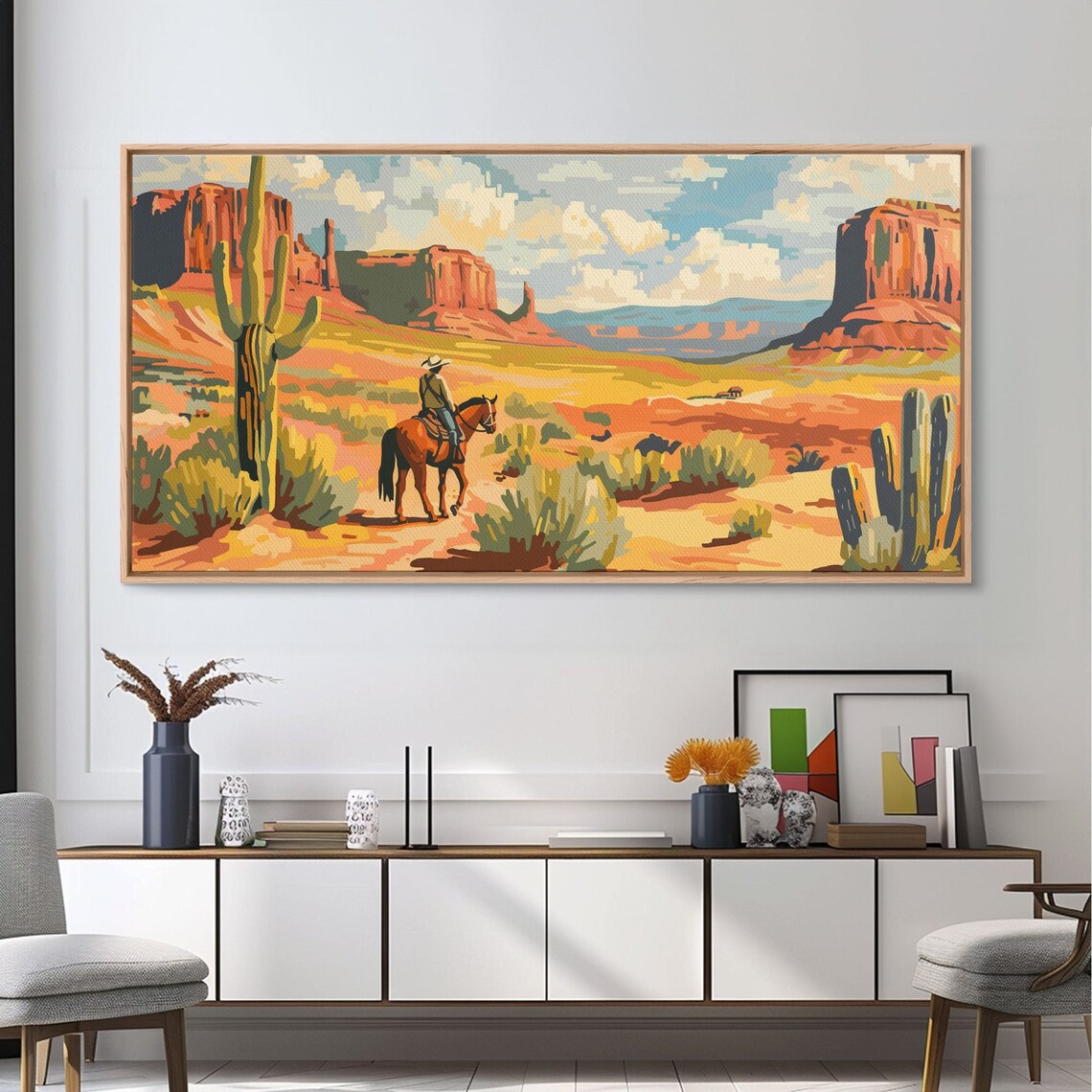 Cowboy In Desert Valley Rustic Western Art Print - Image 2