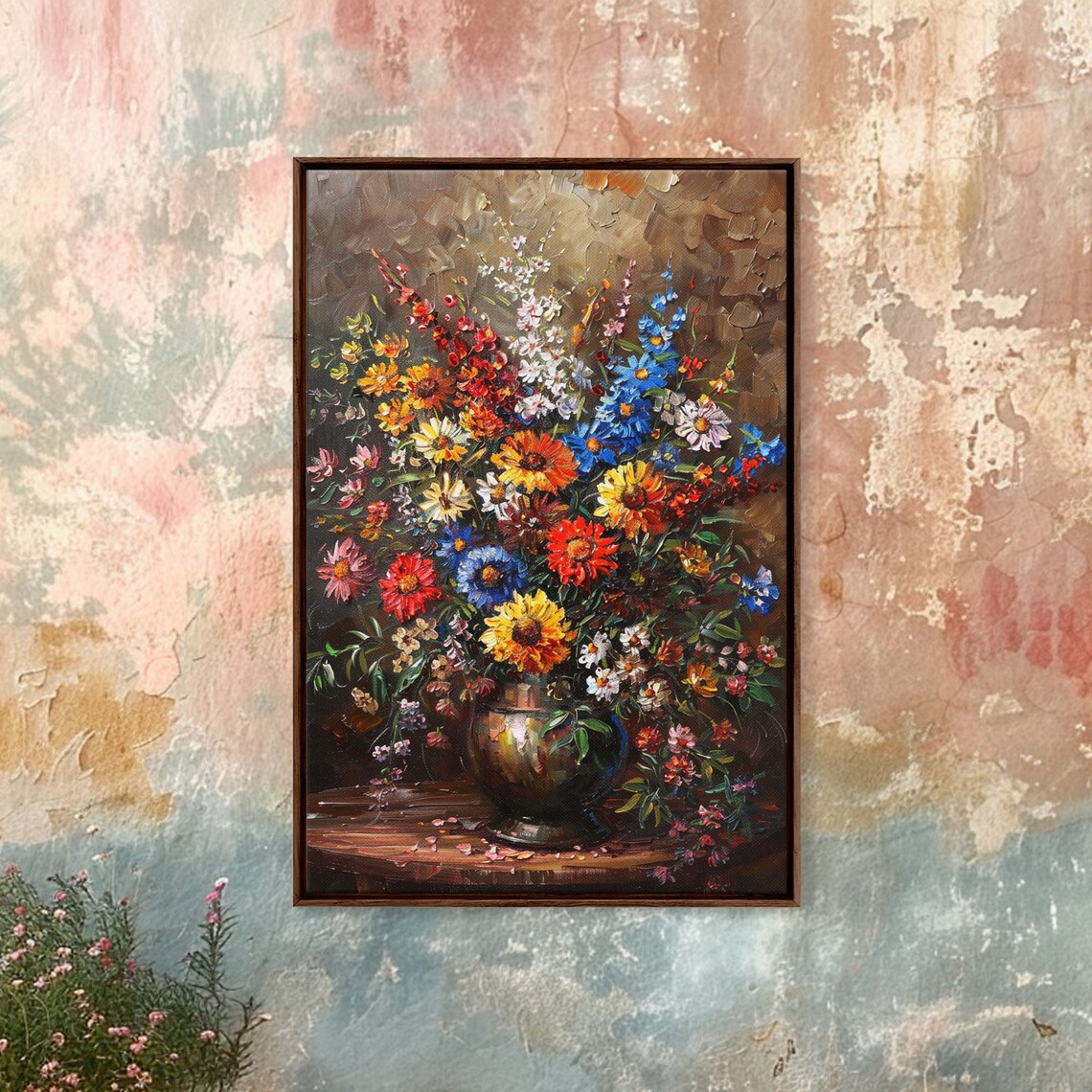 Bold Flower Bouquet On Dark Background Oil Painting Art Poster