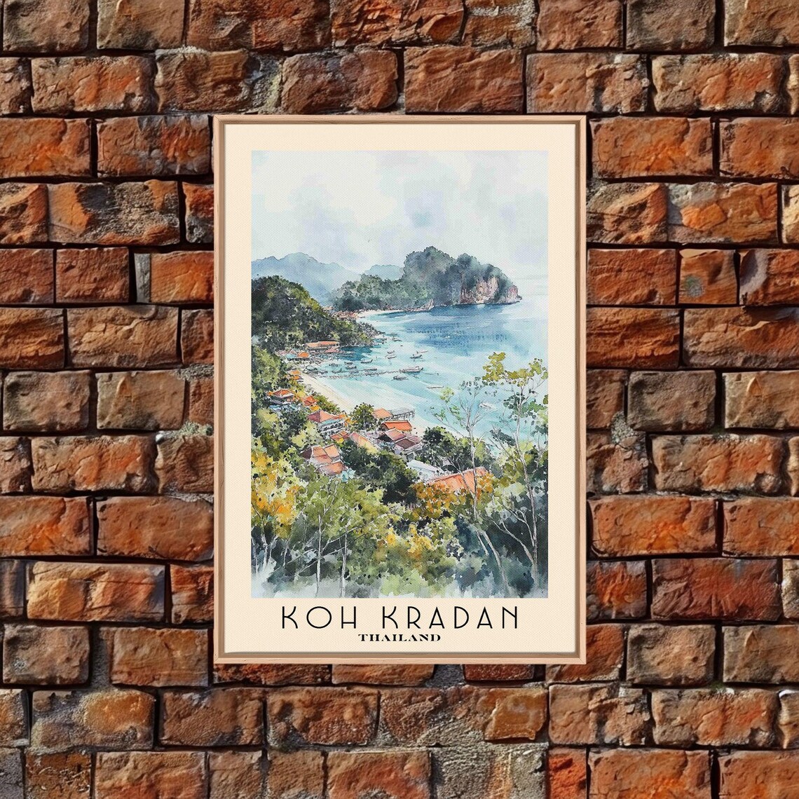Koh Kradan Thailand Karst Island Bay Boats Village View Watercolor Poster - Image 5