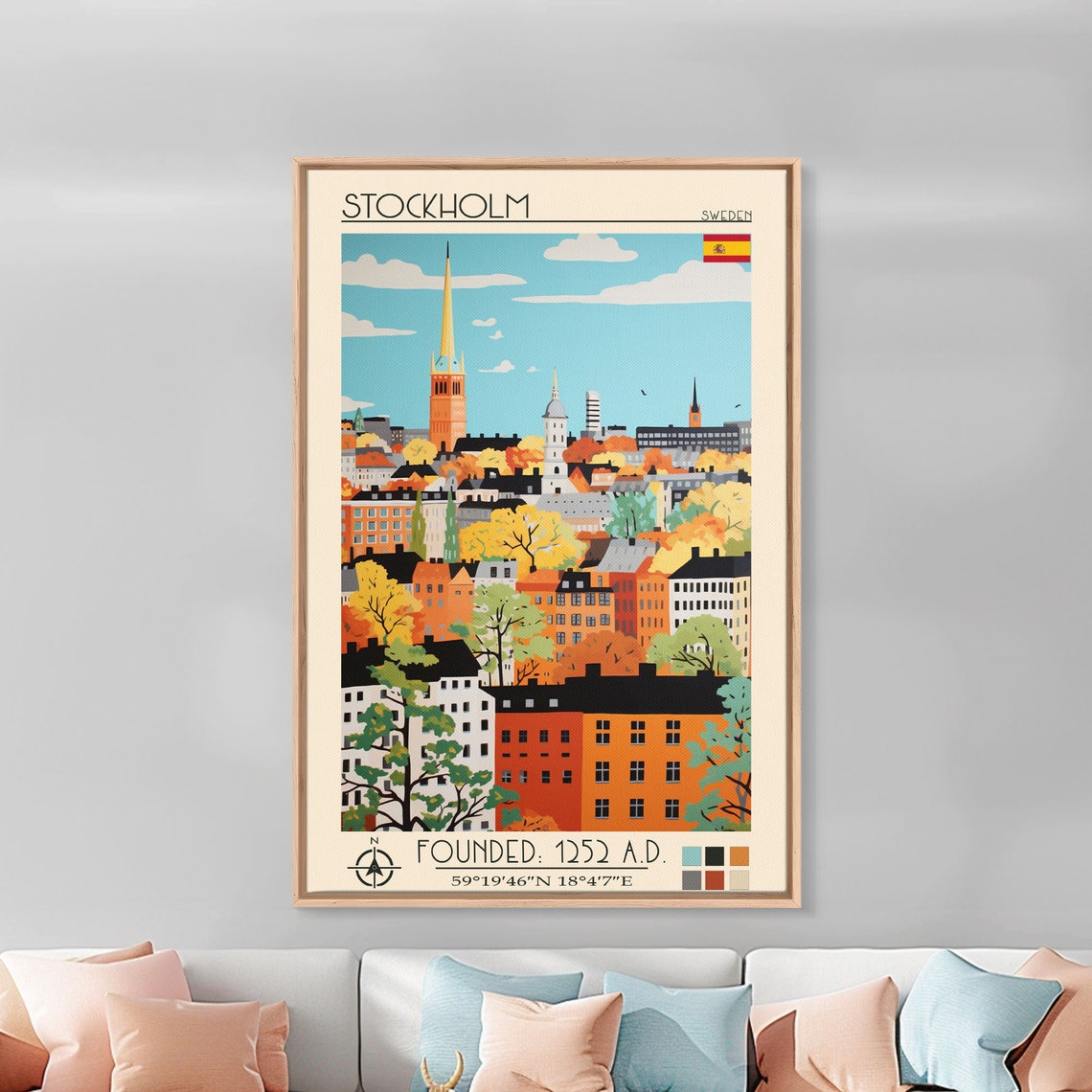 Stockholm Sweden Autumn Skyline Tall Spire City View Travel Poster - Image 3