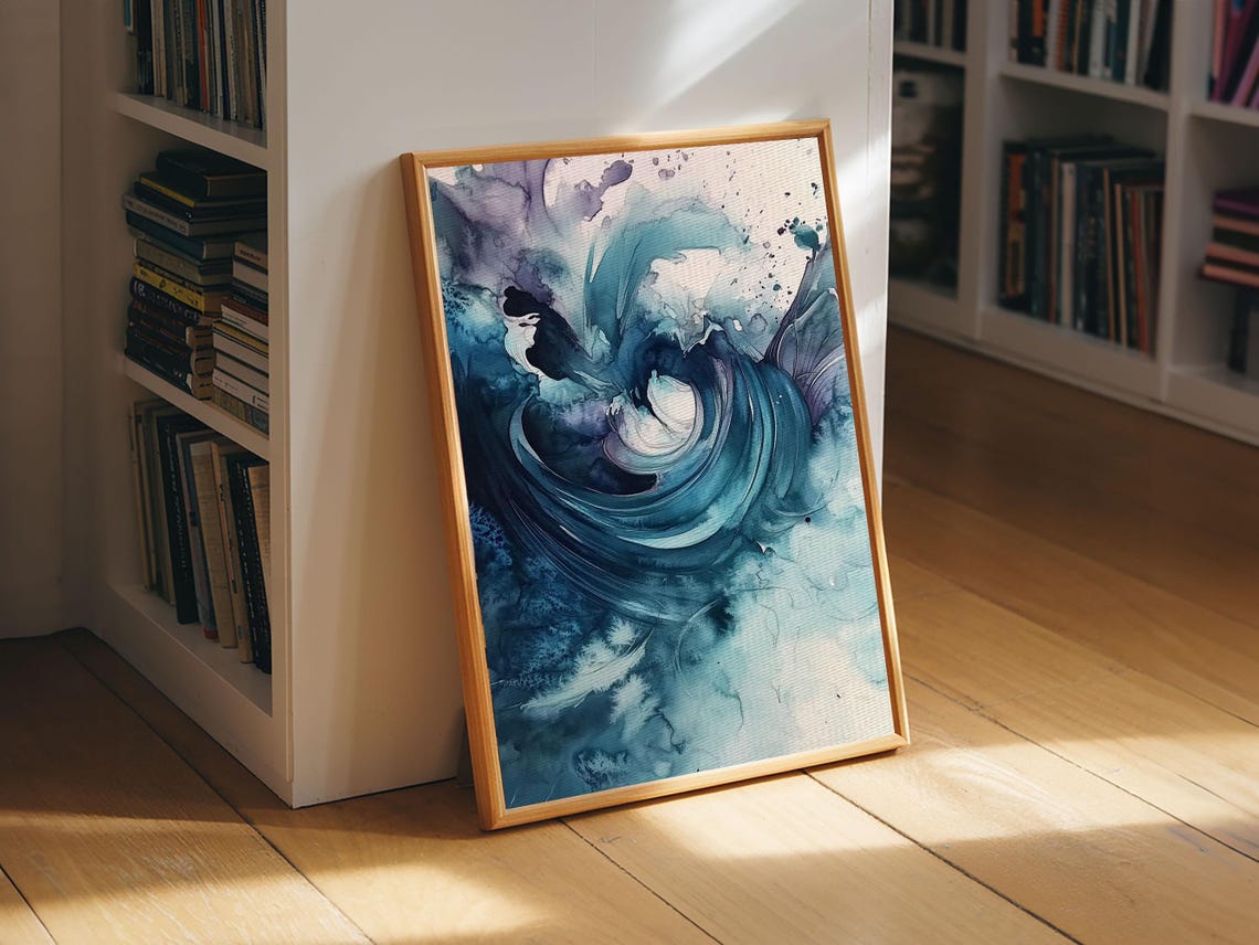 Swirling Teal Watercolor Abstract Spiral Minimalist Zen Ocean Poster - Image 5