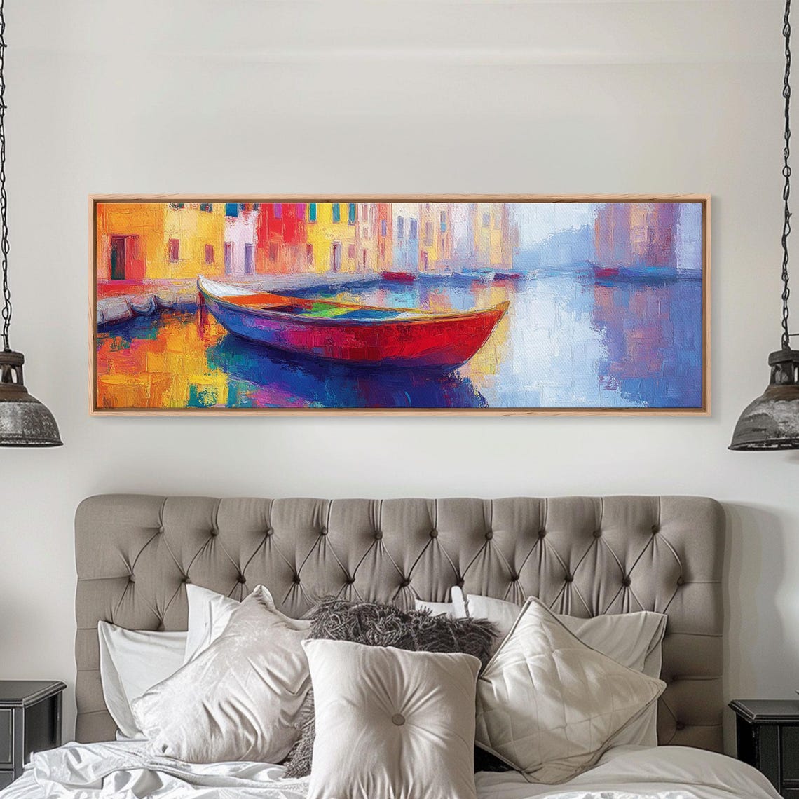 Red Boat On Colorful Canal Waterfront Vibrant Oil Travel Poster - Image 6