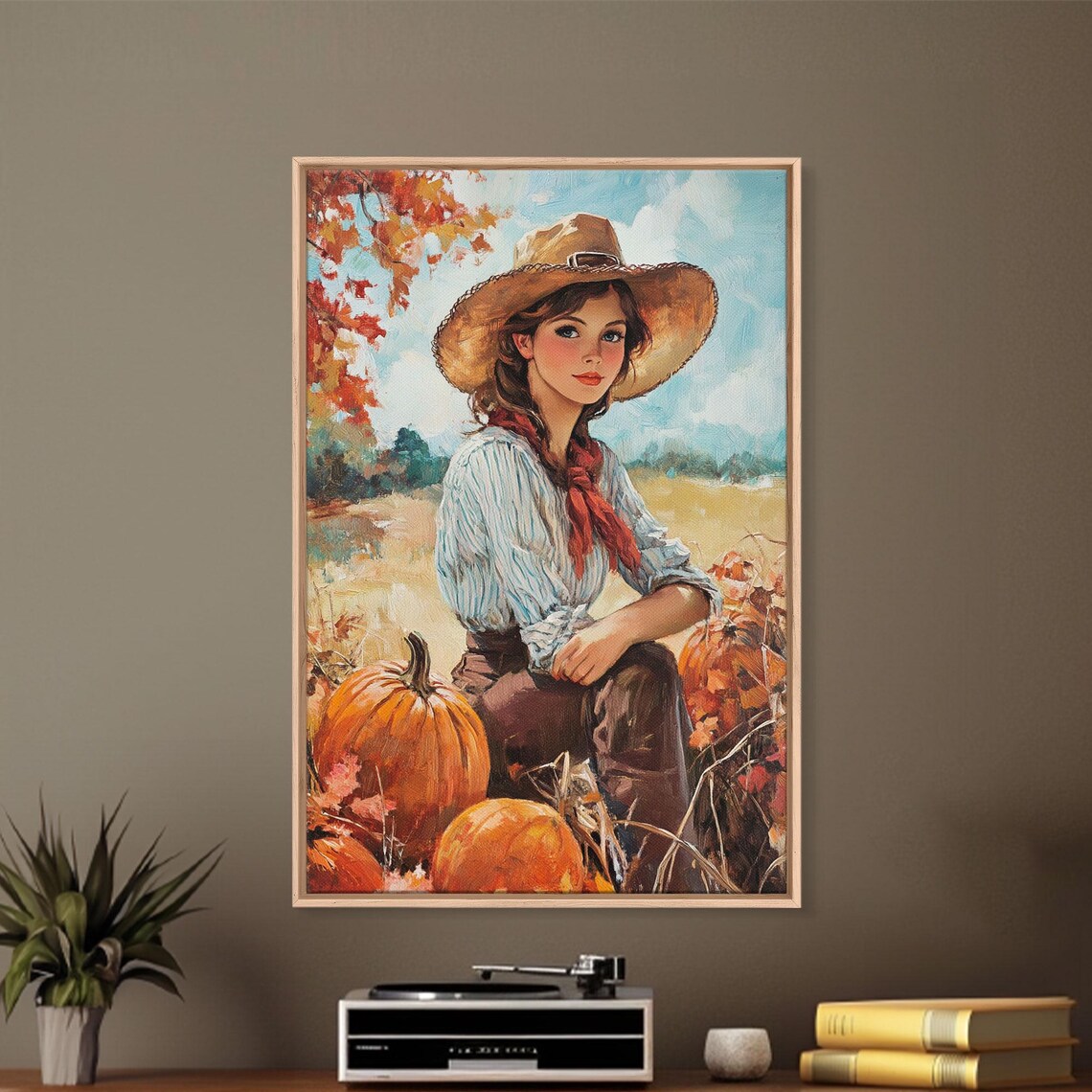 Country Girl With Pumpkins Fall Harvest Rustic Farmhouse Autumn Scene Poster - Image 4