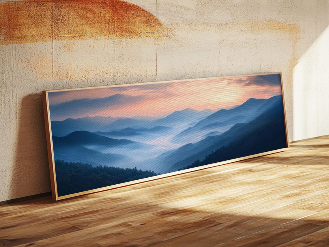 Misty Mountain Ridges Pink Sunset Panoramic Appalachian Poster Art - Image 4