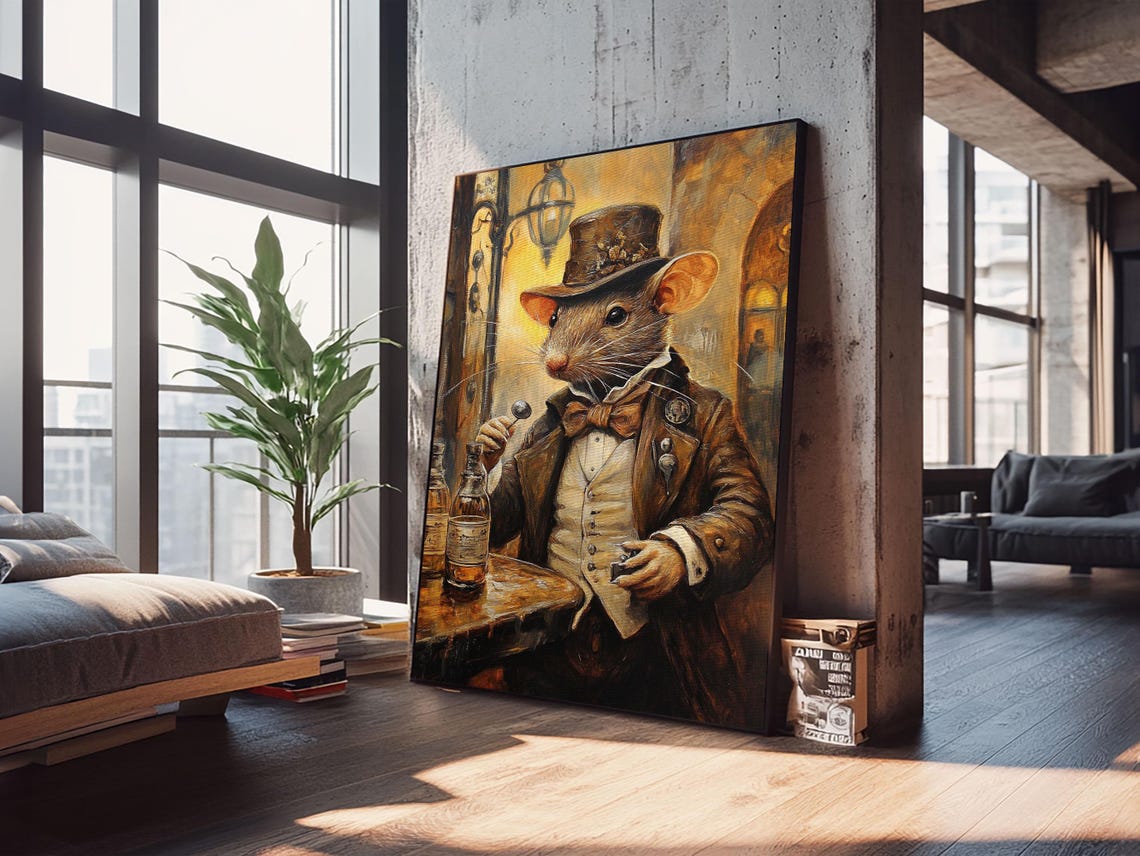 Dapper Gentleman Rat Victorian Suit Painting Funny Animal Poster - Image 3