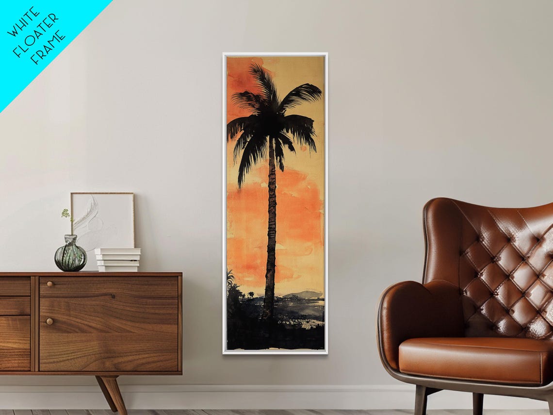 Moody Palm Tree Silhouette At Sunset Tropical Coastal Dusk Art Poster - Image 4