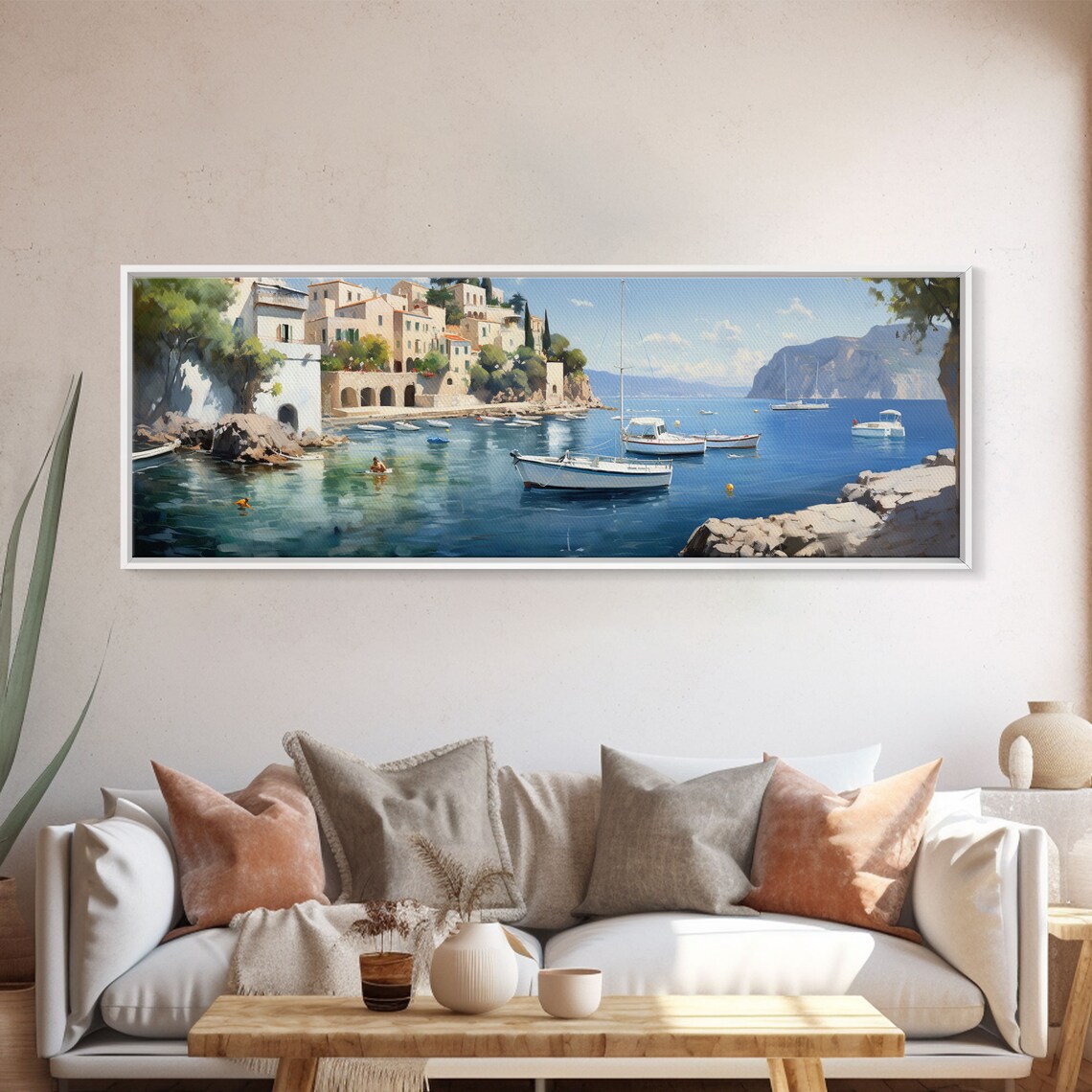Italian Coast Harbor Painting Colorful Fishing Village Boats Mediterranean Sea Poster - Image 5