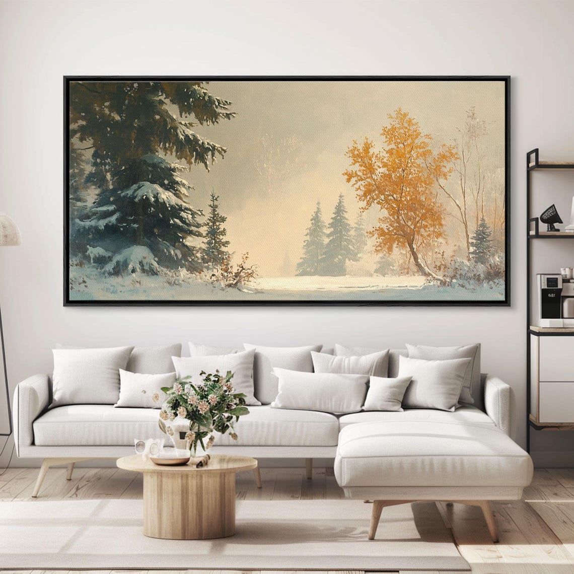 Misty Winter Forest With Snow Covered Pines And Golden Tree Poster - Image 5